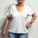 Free People White V-Neck Distressed Tee Sz XS Photo 0