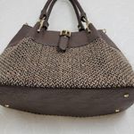 Black Rivet Womens Shoulder Bag Brown Leather Tweed Purse Buckle Strap Handbag Photo 3
