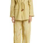 Ganni Bead-Embellished Crinkled Shell Shiny Blazer, Leek Green, Size 46 New wTag Photo 11