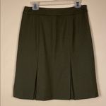 Talbots  Women’s Wool Blend Knit Chain Link Olive Green Pleated A-Line Skirt Photo 5
