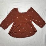 Madewell Amie Floral Embroidered Brown Floral Puff-Sleeve Peplum Top sz Medium Photo 3