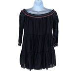 Free People  Womens Sunbeams Embroidered Off Shoulder Mini Dress Black‎ Size XS Photo 4