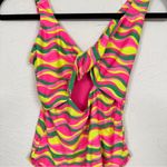 Beach Riot  Pink Yellow Green Print One Piece Swimsuit Womens S Vacation Twist Photo 1