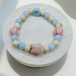 Ceramic Pastel beaded Stretch Bracelet w/ Pink Ceramic Star Bead Photo 0