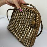 Vtg CEM Gold Metallic Woven Leather Crossbody Bag Full Zip Photo 5