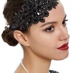 RHINESTONE Beaded 1920s Great Gatsby Vintage Bride Headpiece Flapper Headband Black Photo 3
