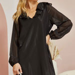 Andree by Unit V-Neck Ruffle Shimmer Iridescent Black Party Mini Dress 2X New Photo 0