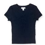 Topshop Black Ribbed Lace Trim Baby Tee Top Minimalist Basic Size 2 XS Photo 0
