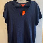 Joe Fresh  NWTS BLUE SHORT SLEEVE V NECK TOP HI LO HEM LINEN RAYON COTTON SIZE SM Photo 0