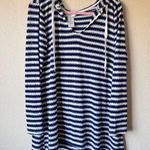 La Blanca  Blue White Striped Knit Hoodie Swimsuit Coverup Womens M Nautical Photo 0