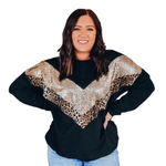 New Boutique Womens Cheetah Print Long Sleeve Top Small Sequin Casual Witch Black Photo 0