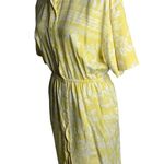 Vintage 80s Button Up Shirt Dress M Yellow Floral Short Sleeve Elastic Pockets Size M Photo 2