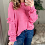 Fantastic Fawn Pink Fringe Trim Sweater Knit Pullover Casual Cute Size S Girly Photo 0