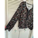 Idyllwind  Floral Crochet Long Sleeve Blouse Size L Lace Up Boho Black/Burg Flowy Photo 3