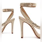 NWT Schultz COURTNEY Metallic Gold Leather snake print peep shoes heels pumps 7B Size 7 Photo 2