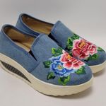 Blue Canvas Denim Floral Embroidered Slip Photo 2