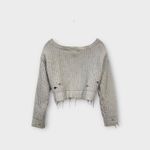Forever 21 Women’s Chunky Knit distressed open knit v-neck oversized cropped sweater Large Photo 4