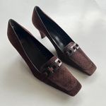 Stuart Weitzman Brown Perforated Suede Square Toe Heeled Pump Size 7M Work Photo 5