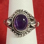 Sterling Silver 925  Oval Amethyst Gemstone Cabochon Ring Size 5 Vintage Women’s Photo 0