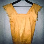 J.Crew  Mustard Yellow Square Neckline Top W/ Pom Sleeve Detail Photo 0