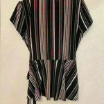 AUW  Women’s Y2K V-neck Wrap Around‎ Black and White Striped Blouse Size M Photo 0