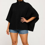 Anne Klein XL Stylist Wool Blend Womens Black Zip-Up Poncho With High Neck Photo 0