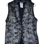 Zoe & Liv Zoe Women's Vest Open Front Collared Floral Design Sleeveless Gray Petite Small Photo 0