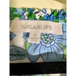 Sugar Lips Floral Print V Neck Puff Sleeve Blouse Top Womens XS Blue Green White Photo 1