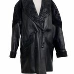 Liz Baker Black Tooled Leather/Suede Long Coat Photo 0