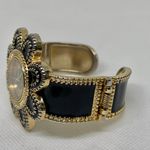 Ladies Geneva Platinum Flower Shaped Black gold Tone Cuff Bracelet 7” running Photo 2