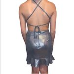 About Us 🎓 NWT  Silver Metallic Mini Dress with Ruffle Photo 3