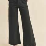 MIOU MUSE Black‎ Cropped Wide Leg Raw Hem Utility Style Pants Women's Black Size L Photo 0