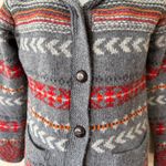 Woolrich  Lambswool Cardigan Sweater Womens Small Charcoal Gray Fair Isle Nordic‎ Photo 6