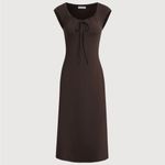 Rihoas Brown Boat Neck Cap Sleeve Midi Dress Photo 5