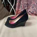 Lilly Pulitzer Suede Peep Toe Wedge Slip On Heels in Black Size 8.5 Photo 1