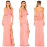 Lovers + Friends NWT  Anzen Gown Sz Large Coral Pink Strapless Maxi Slit‎ Wedding Photo 11