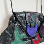 Vintage 1980s Faux Leather Crossbody Patch Colorful Purse Black Photo 5