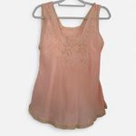 None Vintage Pink Silk Tank – Lace Appliqué Feminine Girly Style (Runs S) Photo 1