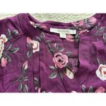 Fun2Fun  Plum Floral Maley Pleated V-Neck 3/4 Sleeve Blouse Size XS Photo 4