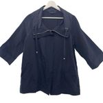 Lafayette 148  Sz 4 Jacket Linen Blend New York Navy Full Zip 3/4 Sleeve Pocket Photo 1