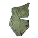 Michael Kors Michael ‎ One Shoulder Cutout Swimsuit Olive Green Women's 14 Photo 2