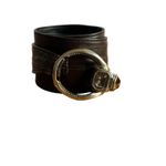 Y2K Wide Brown Leather Belt Silver Gem Buckle Western Glam Statement M/L‎ 39" Photo 1