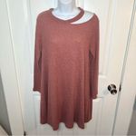 Cotton Emporium Ripped Neck Sweater Dress Cutout Swing Knit Mocha Pink M Photo 3
