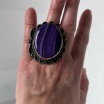 Gary Nez Navajo Purple Banded Agate Native American Huge Signed GN Ring Size 8 Photo 10
