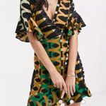 AX Paris Green Black Green Aztec Printed Day Mini Wrap Dress Ruffled Size S Photo 2