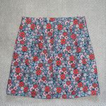Originality 70s Style Preppy Blue Red Pink Floral A Line Mini Skirt Slit Sz S NWOT Photo 1