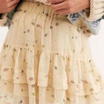 Free People Anthropologie Pale Yellow Tiered Mini Skirt Floral Cottagecore Fairy Photo 0