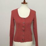 Madewell  Sweater Cardigan Top Scoopneck Cropped Buttons Front Textured Rust Pink Photo 0