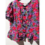 Maggy London Vintage Womens Floral Puff Sleeve Button Front Blouse Size 14 Photo 3