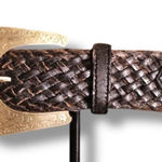 90s Vintage Womens 100% Leather Chunky Braided Elephant Engraved Belt sz M/L Brown Photo 0